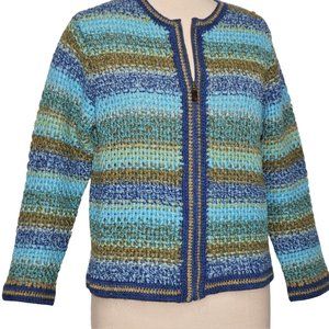 NORTHERN ISLE Chunky Crochet Wool Full Zip Multi Color Cardigan Sweater …